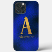 Metallisches Blau und Gold Monogramm A Case-Mate iPhone Hülle (Rückseite)