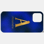Metallisches Blau und Gold Monogramm A Case-Mate iPhone Hülle (Rückseite (Horizontal))