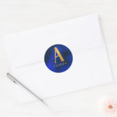 Metallisches Blau und Gold Monogramm A Runder Aufkleber (Umschlag)