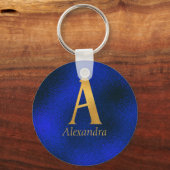 Metallisches Blau und Gold Monogramm A Schlüsselanhänger (Vorderseite)