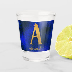 Metallisches Blau und Gold Monogramm A Schnapsglas
