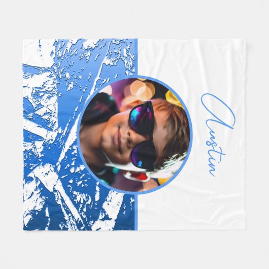 Metallisches Blau- und Weißes benutzerdefiniertes  Fleecedecke (Vorderseite (Horizontal))