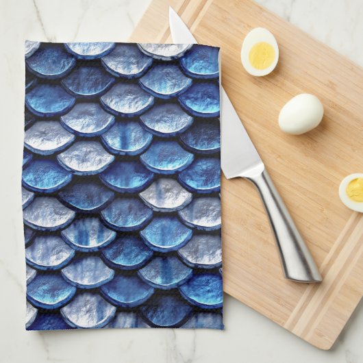 Metallisches Cobalt Blue Fish Scales Muster Handtuch (Viertel Falte)