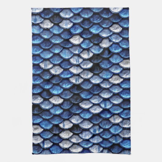 Metallisches Cobalt Blue Fish Scales Muster Handtuch (Vertikal)