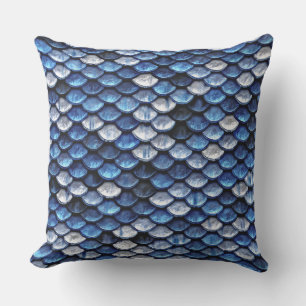 Metallisches Cobalt Blue Fish Scales Muster Kissen
