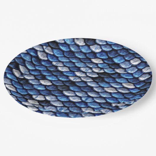 Metallisches Cobalt Blue Fish Scales Muster Pappteller (Schrägansicht)
