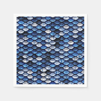 Metallisches Cobalt Blue Fish Scales Muster Serviette