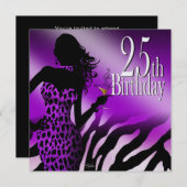 Metallisches Eisschwarzes lila Bomben-LeopardZebra Einladung (Vorne/Hinten)