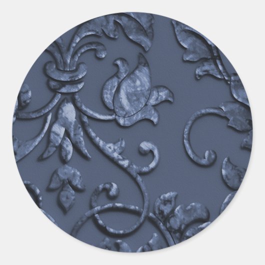 Metallisches Embossed Look Damask in Slate Blue Runder Aufkleber (Vorderseite)