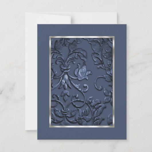 Metallisches Embossed Look Damask in Slate Blue Save The Date (Vorderseite)
