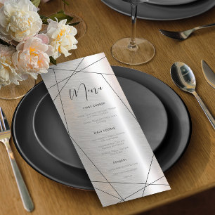 Metallisches Geometrisches Hochzeitsmenü Silber/Sc