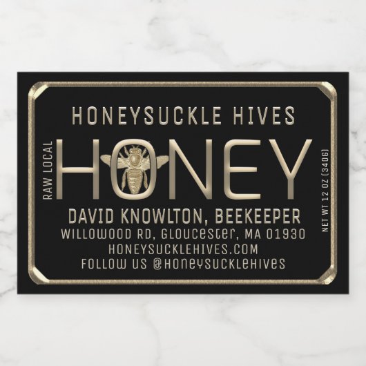 Metallisches Gold 3D-Gerahmtes Honey-Label mit Bee Lebensmitteletikett (Einzelnes Label)
