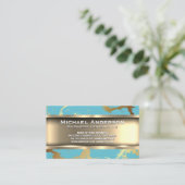 Metallisches Gold | Aquamariner Goldmarmor Visitenkarte (Stehend Vorderseite)