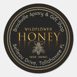 Metallisches Gold auf dem Black Honey Label Vintag Runder Aufkleber