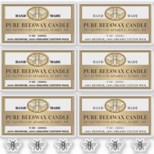 Metallisches Gold-Bienenwachs-Kerzensiegel mit Bie Aufkleber (Vorderseite)