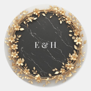 Metallisches Gold Blumen Kreis Rahmen Design ✨ Runder Aufkleber