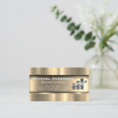 Metallisches Gold | Finance Bar Graph Logo Visitenkarte (Stehend Vorderseite)