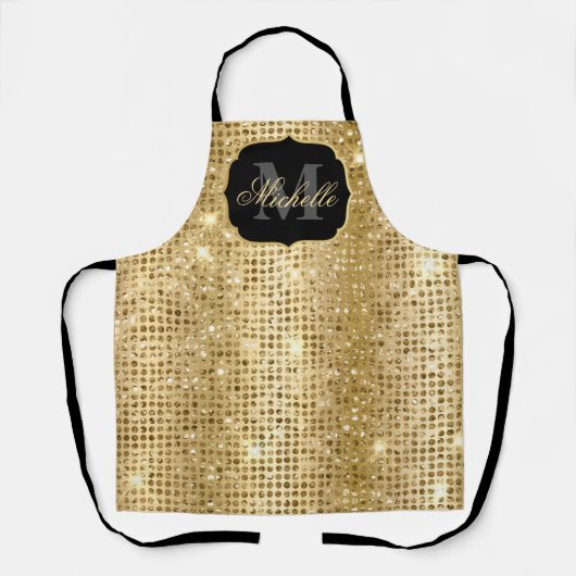 Metallisches Gold & Glitzer Glam Dots Monogramm Schürze (Vorderseite)