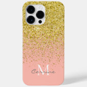 Metallisches Gold Glitzer Regen + Rose Quarzmonogr Case-Mate iPhone Hülle (Rückseite)