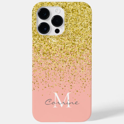 Metallisches Gold Glitzer Regen + Rose Quarzmonogr Case-Mate iPhone Hülle (Rückseite)