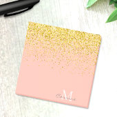 Metallisches Gold Glitzer Regen + Rose Quarzmonogr Post-it Klebezettel