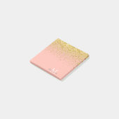 Metallisches Gold Glitzer Regen + Rose Quarzmonogr Post-it Klebezettel (angewinkelt)