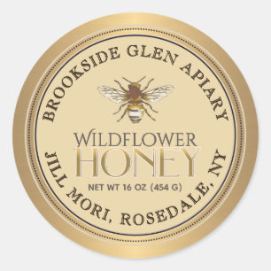Metallisches Gold-Honey-Label mit gepunkteten Bien Runder Aufkleber