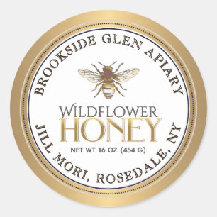 Metallisches Gold-Honey-Label mit gepunkteten Bien Runder Aufkleber