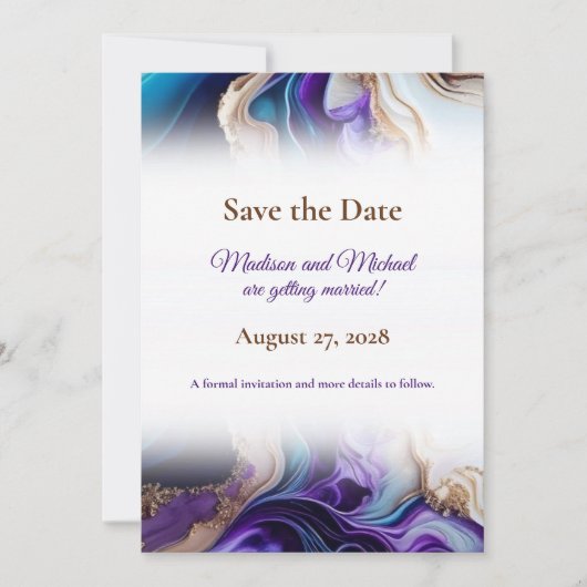 Metallisches Gold, Lila, blau, Aqua Save The Date (Vorderseite)