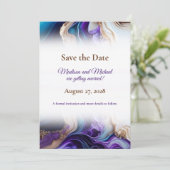 Metallisches Gold, Lila, blau, Aqua Save The Date (Stehend Vorderseite)