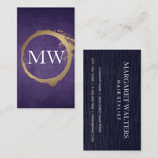 Metallisches Gold | Lila Textur Visitenkarte (Vorne/Hinten)