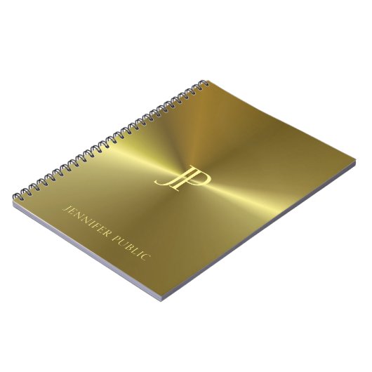 Metallisches Gold-Look Moderne Monogramm-Vorlage Notizblock (Linke Seite)