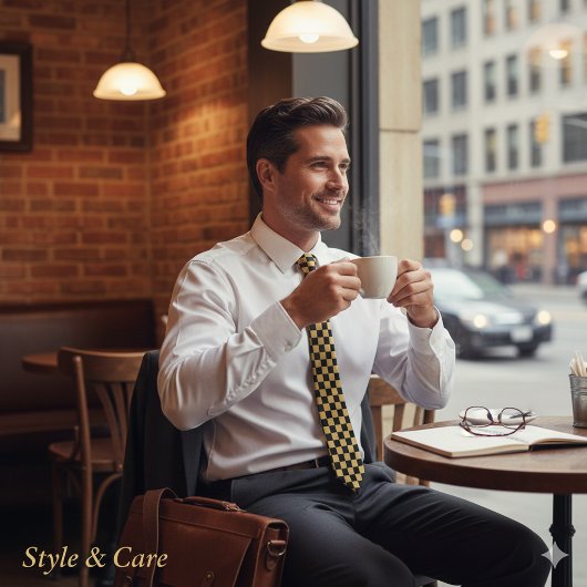 Metallisches Gold mit schwarzem Square Pattern Nec Krawatte