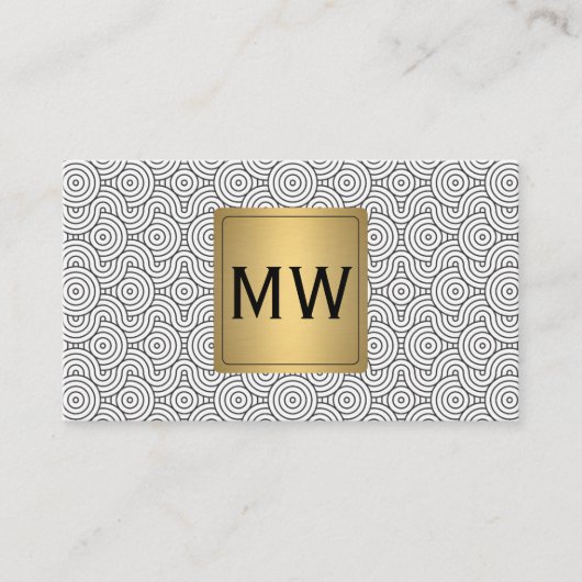 Metallisches Gold | Monogramm | Abstrakte Wavy Cir Visitenkarte (Vorderseite)