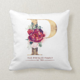 Metallisches Gold P Monogramm Blauer Burgund Rot Kissen