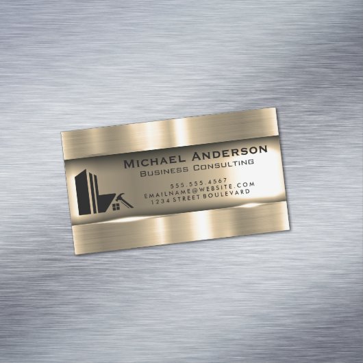Metallisches Gold | Real Anwesen Logo Magnetische Visitenkarte (Beispiel)