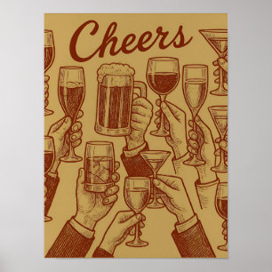 Metallisches Gold Rot Toast Getränke Plakat