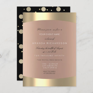 Metallisches Gold Schwarzer Polka Dots Sepia Rose  Einladung