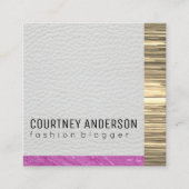 Metallisches Gold Trim und Leder mit Streifen Quadratische Visitenkarte (Vorderseite)