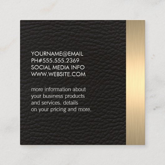 Metallisches Gold Trim und Leder mit Streifen Quadratische Visitenkarte (Rückseite)