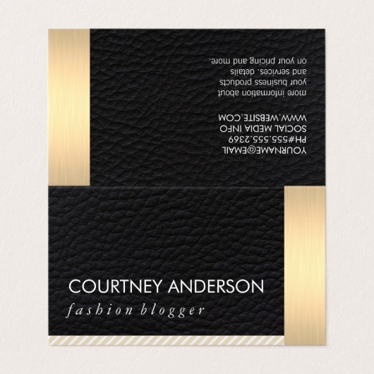 Metallisches Gold Trim und Leder mit Streifen Visitenkarten (Außenseite Aufgefaltet)