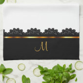 Metallisches Gold u. hübsche schwarze Spitze Geschirrtuch (Gefaltet)