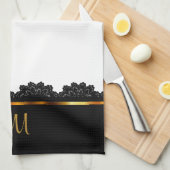 Metallisches Gold u. hübsche schwarze Spitze Geschirrtuch (Viertel Falte)