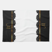 Metallisches Gold u. hübsche schwarze Spitze Geschirrtuch (Horizontal)