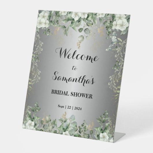 Metallisches Gold- und grünes Botanisches Pedestze Sockelschild (Vorderseite)