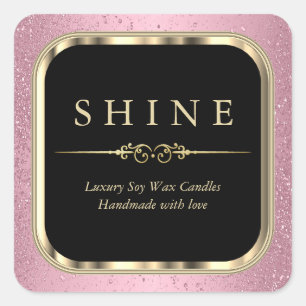 Metallisches Gold und rosa Labels Square Quadratischer Aufkleber