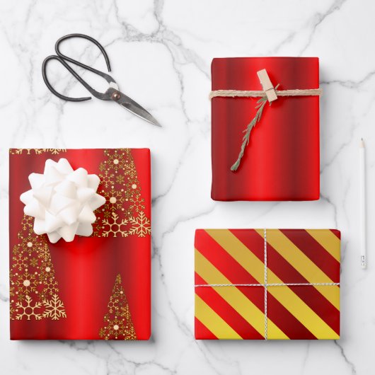 Metallisches Gold und rote Weihnachten Geschenkpapier Set (Vorderseite)