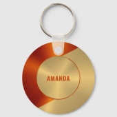 Metallisches Gold und rotes geometrisches Design Schlüsselanhänger (Rückseite)