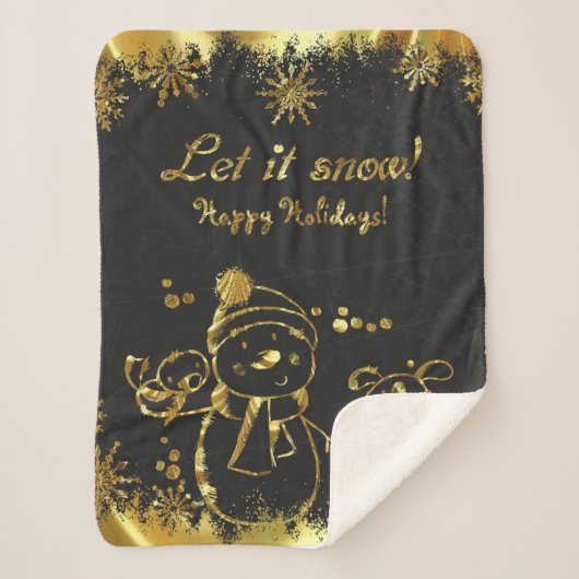 Metallisches Gold und Schwarz - Frohe Weihnachten Sherpadecke (Vorderseite)