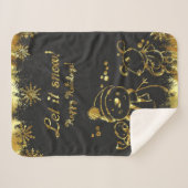 Metallisches Gold und Schwarz - Frohe Weihnachten Sherpadecke (Vorderseite (Horizontal))